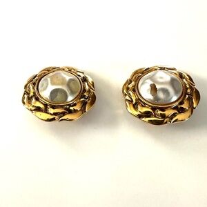 Chanel Gold Stud Earrings with Pearl Center